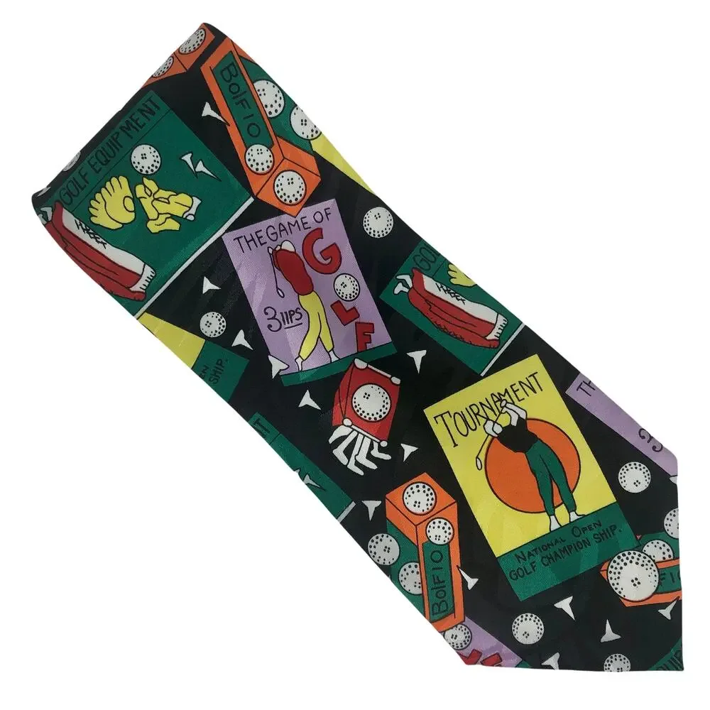 Black Cartoonish Golf Tie